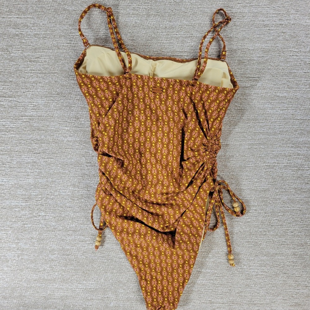 Roxy Ray Of Sunshine One-piece Swimsuit Large Brown Geometric Ruched High Cut - Picture 11 of 13